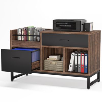 Rustic Brown 39 inch File Cabinet with 2 Drawers, Lateral Filing Cabinets, Printer Stand with Open Storage Shelves and Letter Size/A4 Size Drawer for Home Office