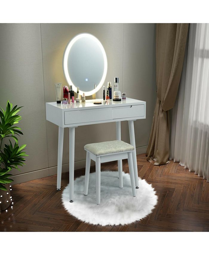 SUGIFT Touch Screen Vanity Makeup Table Stool Set with Lighted Mirror