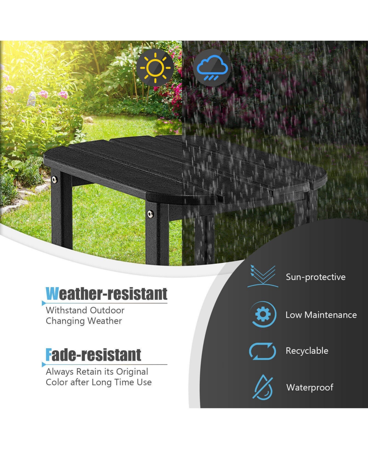 Slickblue 18 Inch Weather Resistant Side Table for Garden Yard Patio