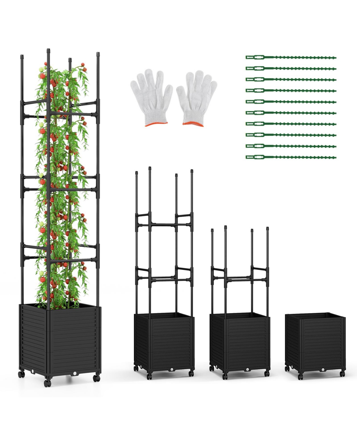 Slickblue Raised Garden Bed with Obelisk Trellis and 3 Heights & Detachable Pe-Coated Metal Tubes- Black