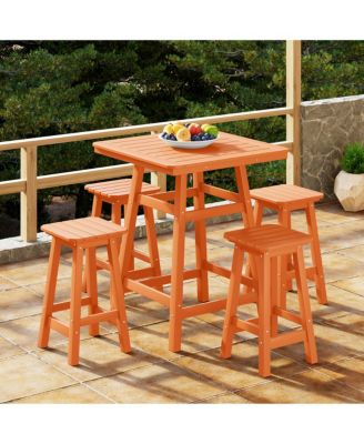 5 PC HDPE Outdoor Patio Dining Bar Table Set and Counter High Stools