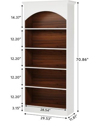 5-Shelf 70.9-Inch Bookcase Set of 2 with Storage Shelves, Vintage Freestanding Library Shelving Unit