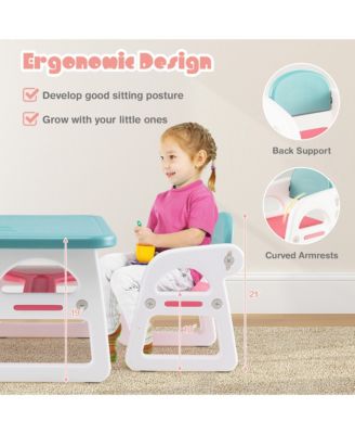 3-Piece Kids Table and Chair Set Toddler Activity Study Desk with Building Blocks