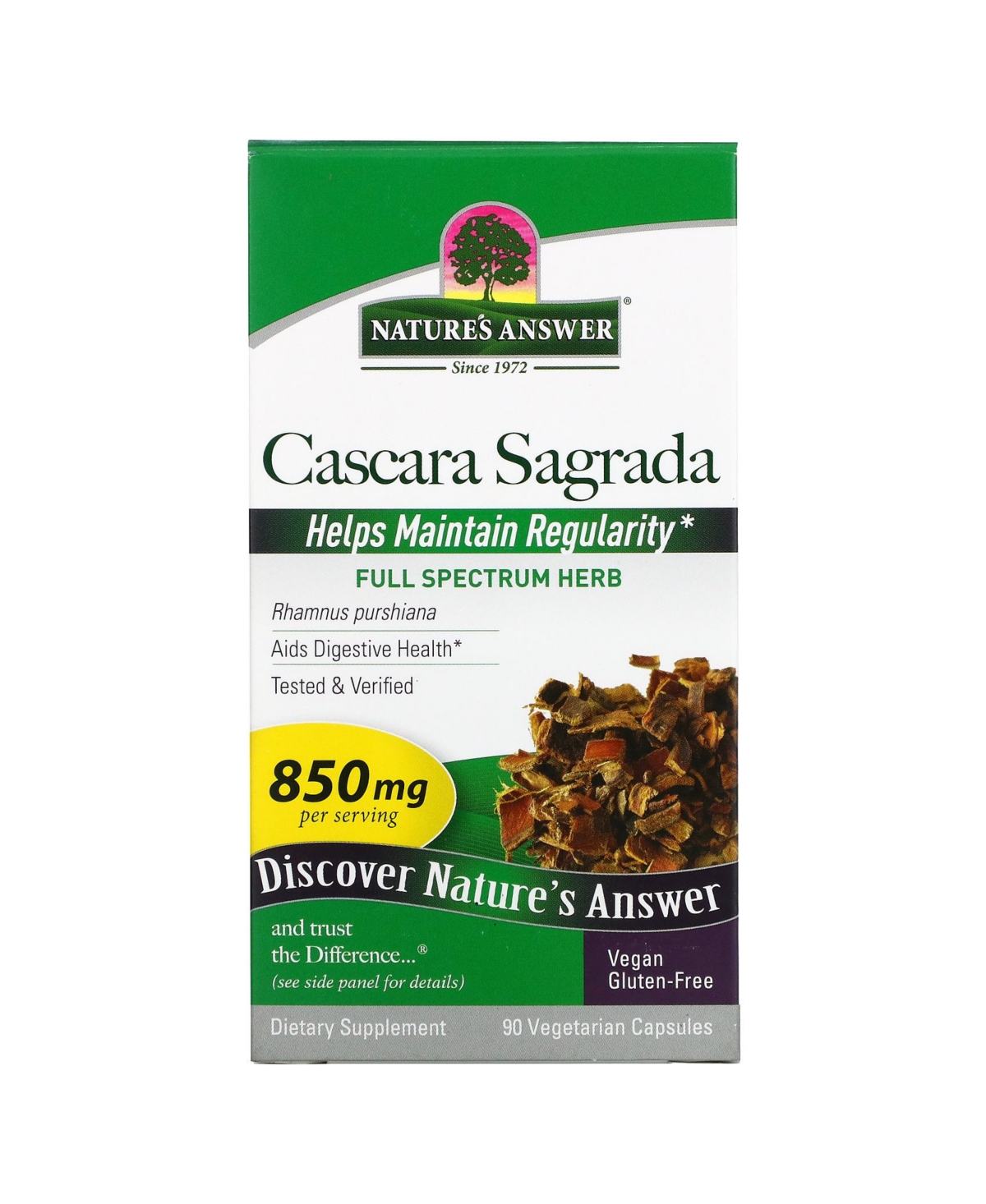 Cascara Sagrada 850 mg - 90 Vegetarian Capsules (425 mg per Capsule) - Assorted Pre-pack (See Table 9