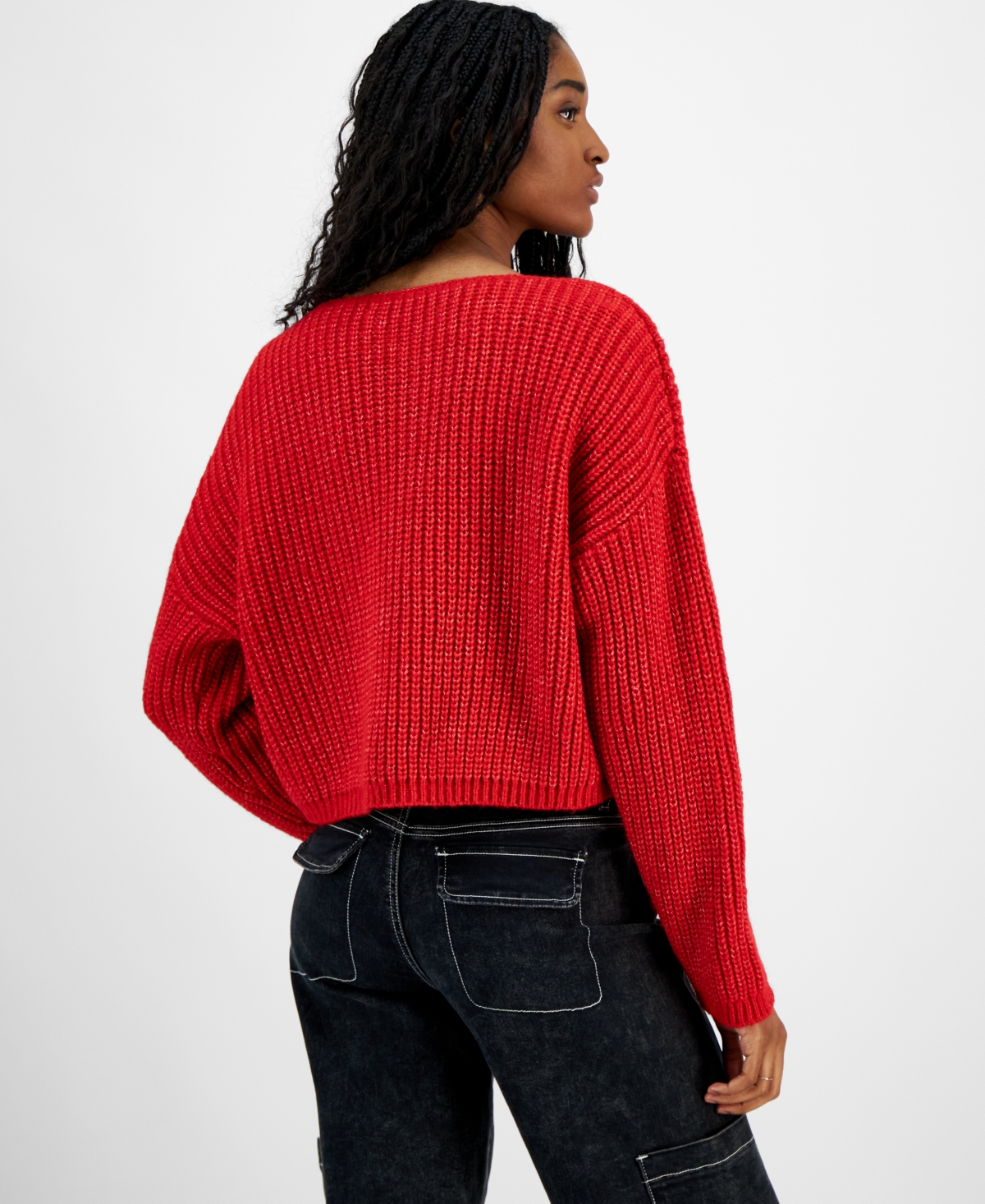 Freshman Juniors' Cable-Knit Long-Sleeve Sweater