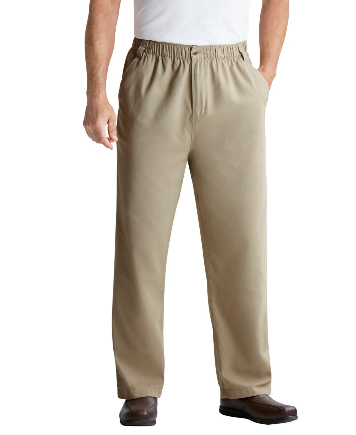 Big & Tall Knockarounds Full-Elastic Waist Pants In Twill Or Denim - Light grey