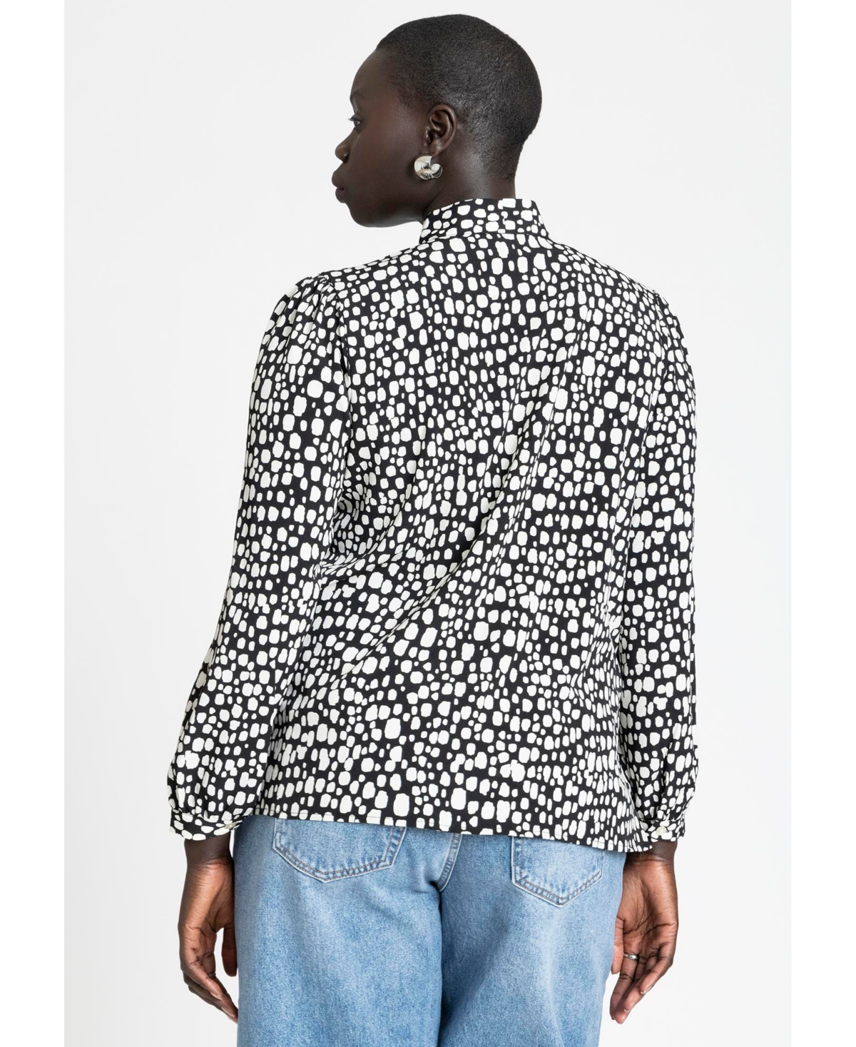 Eloquii Plus Size Printed Tie Neck Blouse
