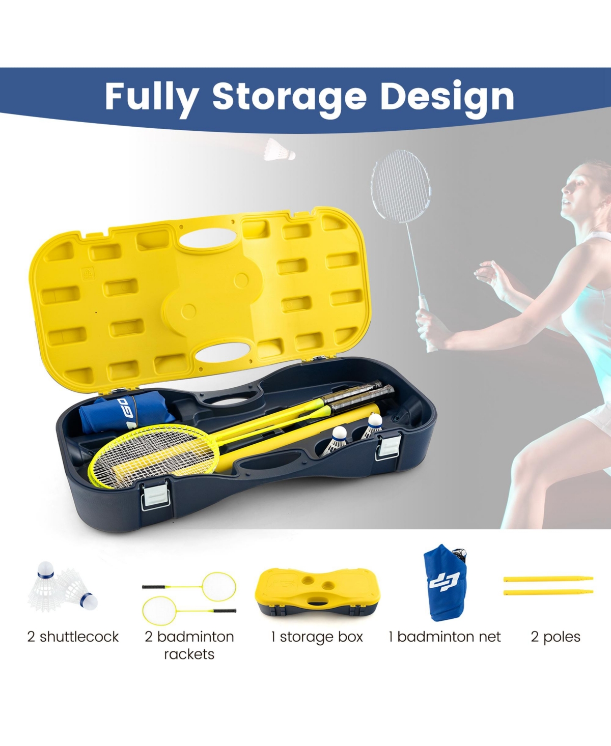 Costway Portable Badminton Set with 2 Shuttlecocks Badminton Rackets Outdoor Sport Game Set
