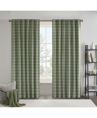 plaid fleece-lined curtain panel 50x95 in, rod pocket/back tab fits 1.25 in rods.