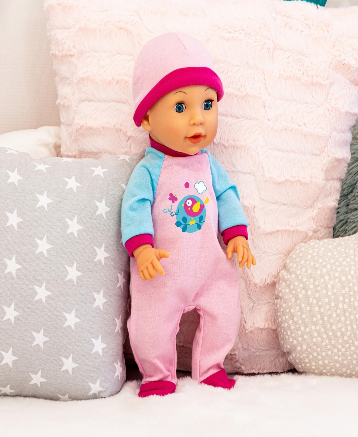 BAYER DESIGN BIRD PINK BOUNCY BABY DOLL 