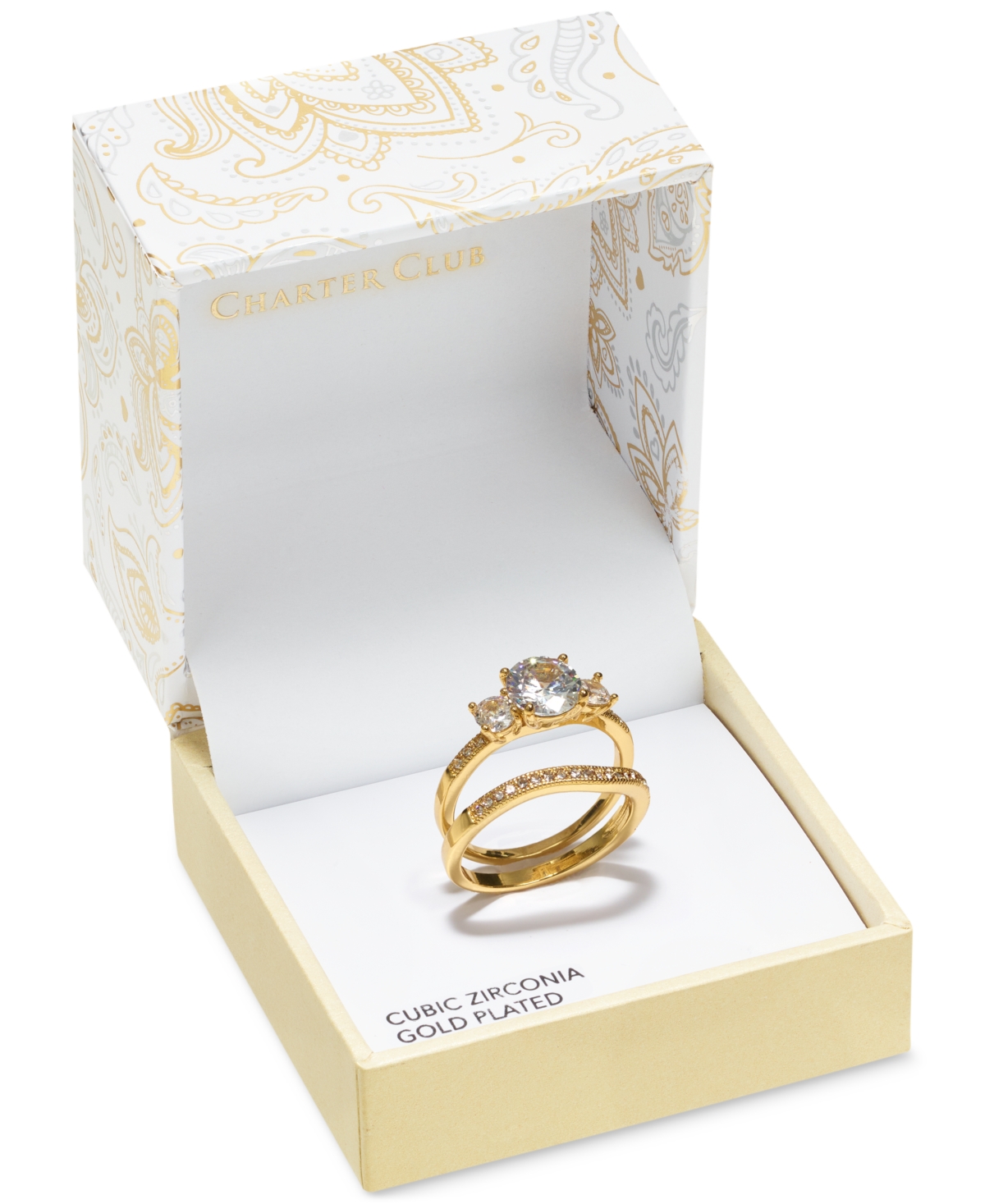 Charter ClubTone 2-Pc. Set Cubic Zirconia Stacking Bridal Rings, Created for Macy's - Gold