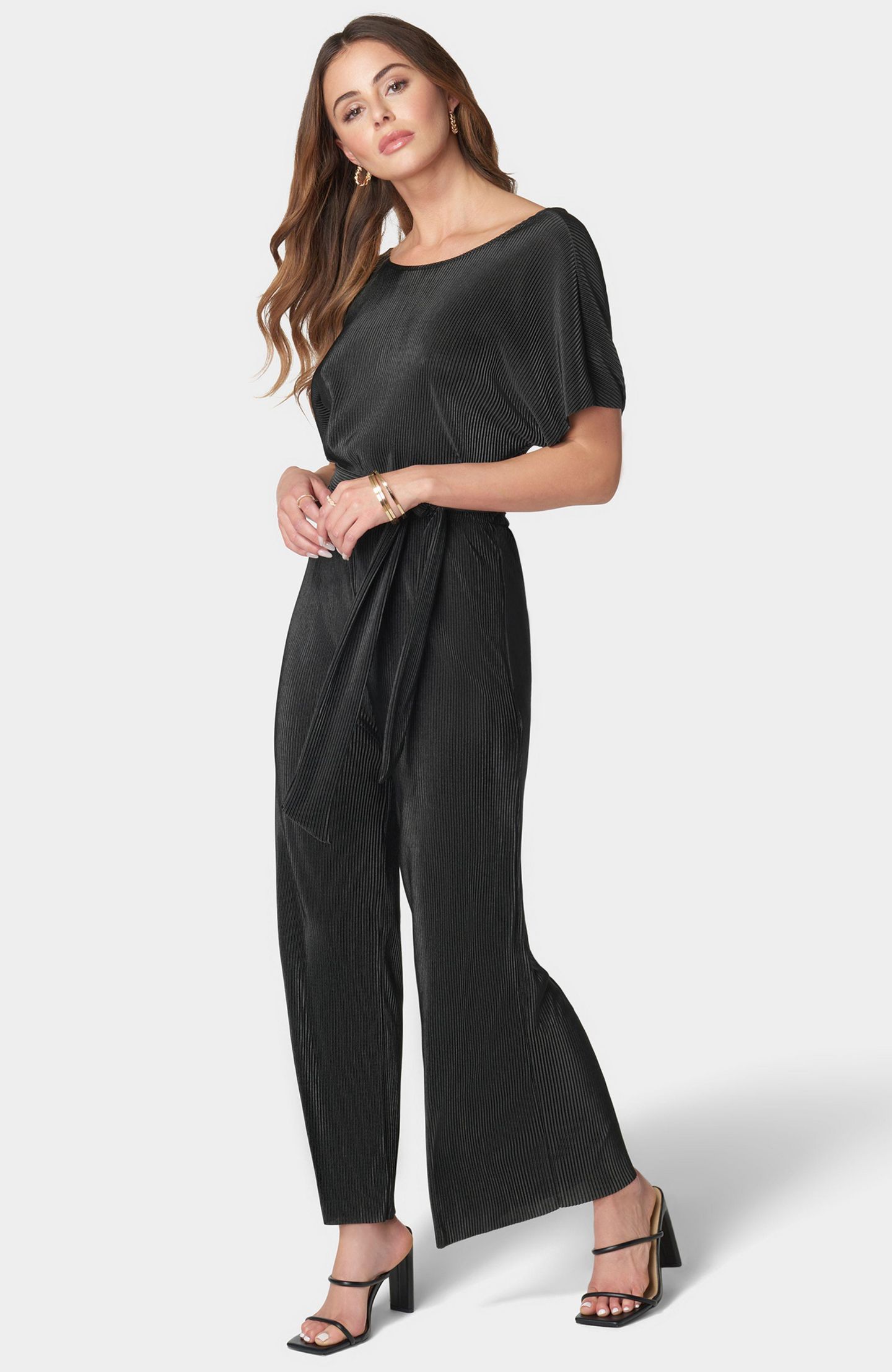 Женский комбинезон Bebe Plisse Culotte Jumpsuit, Blue, XLarge, цвет: Чёрный — фото 2