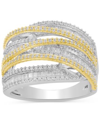 Macy's - Diamond Round & Baguette Multirow Crossover Statement Ring (1 ct. t.w.) in 10k Two-Tone Gold