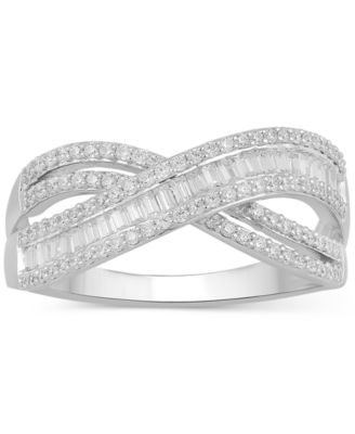 Macy's - Diamond Round & Baguette Crossover Statement Ring (1/2 ct. t.w.) in 10k White Gold
