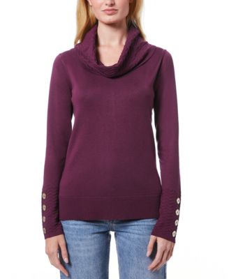 Melissa Paige - Women's Chevron-Trimmed Cowl-Neck Sweater