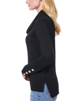 Women's Chevron-Trimmed Cowl-Neck Sweater