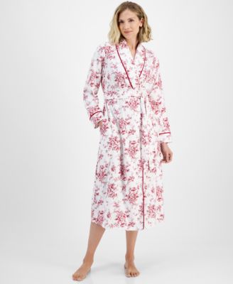 Charter Club - Women's Long Floral-Print Flannel Robe