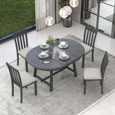 Streamdale Gray 5-Piece Round Dining Table Set with 4 Chairs