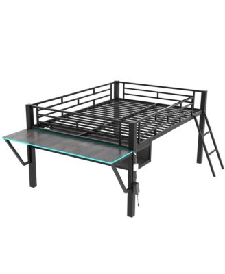 Gaming mid loft bed with desk, LED, Full.