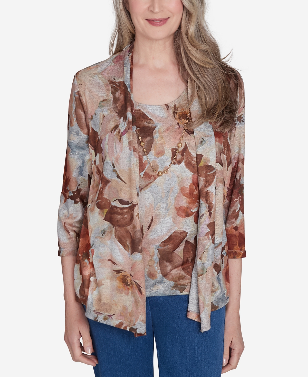 Classic Watercolor Floral Melange Two in One Top - Denim