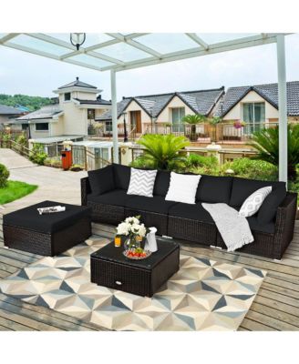 6PCS Outdoor Patio Rattan Furniture Set Cushioned Sectional Sofa