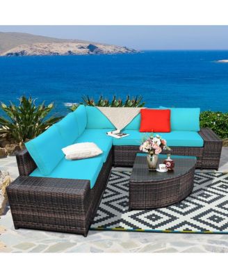 6PCS Rattan Furniture Set Conversation Cushioned Sofa Armrest Garden