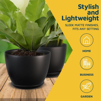 Black Plant Pots 20 Pack with Drainage Holes & Saucers, Stackable Indoor & Outdoor Plastic Planters for Houseplants & Flowers, Matte Finish