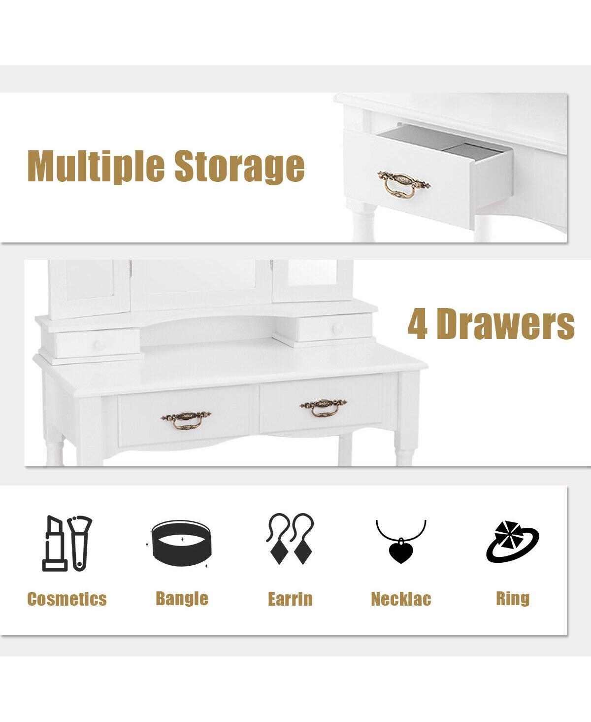 Sugift Simple Vanity Set with Tri-Folding Mirror Drawers and Storage Shelf