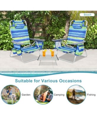2 Packs 5-Position Outdoor Folding Backpack Beach Table Chair Reclining Chair Set