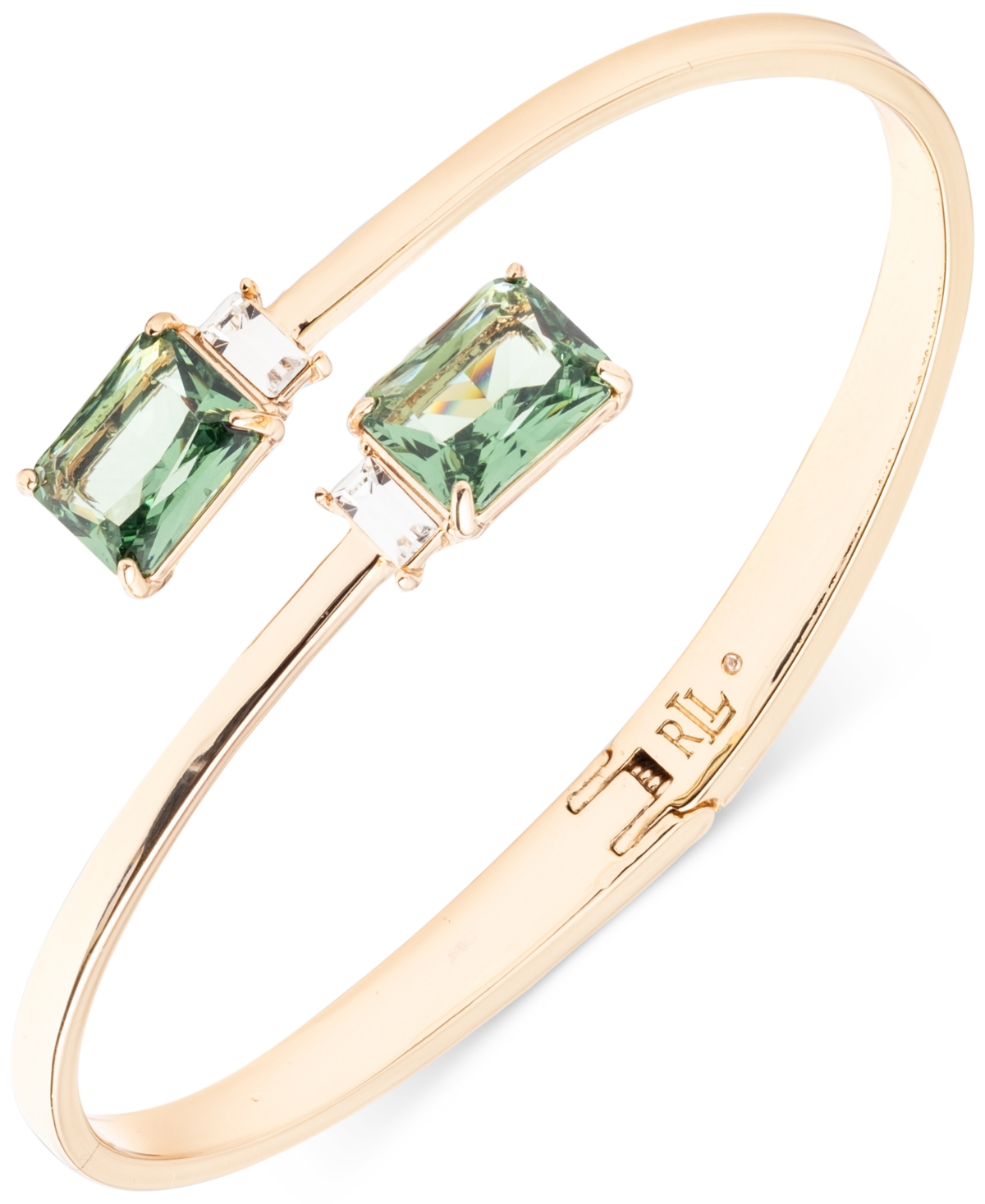 Gold-Tone Stone Bypass Bangle Bracelet - Light Gree