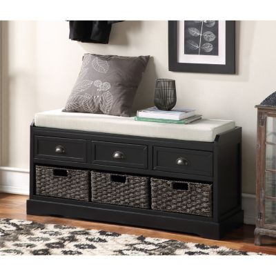 Homes Collection Wood Storage Bench with 3 Drawers and 3 Baskets