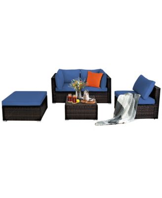 5PCS Patio Rattan Furniture Set Sectional Conversation Set Ottoman Table