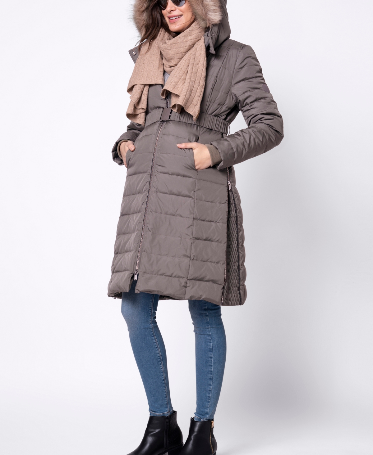 Shop Seraphine Women's 3 In 1 Down Maternity Babywearing Coat In Taupe