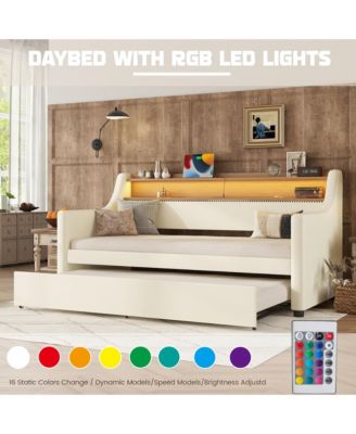 Twin Daybed with Trundle and LED Lights