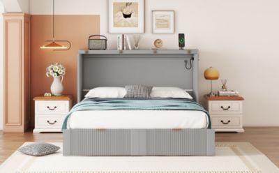 Streamdale Murphy Bed with Drawer, Sockets, USB Ports in Gray