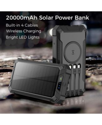 20,000mAh Power Bank- Convenient 4 Built-in Cables & Wireless Charging