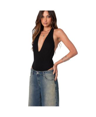 Women's Deep V Backless Bodysuit