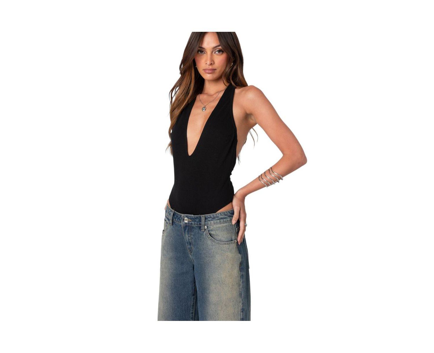 Women's Deep V Backless Bodysuit