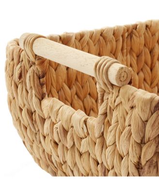 (Set of 2) Seagrass Oval Storage Baskets with Wooden Handles - Large Woven Bin Organizers