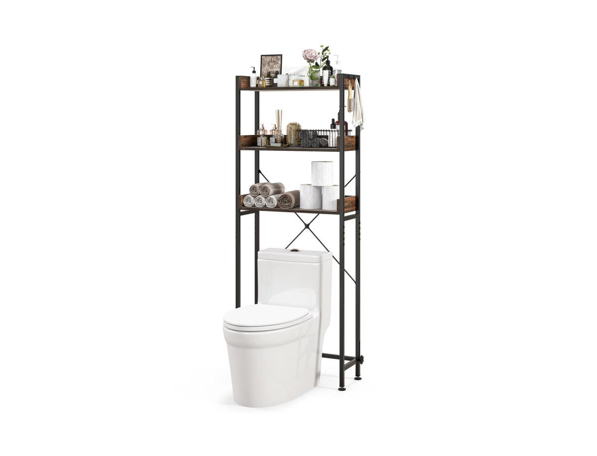 Slickblue Over The Toilet Storage Rack with Hooks and Adjustable Bottom Bar