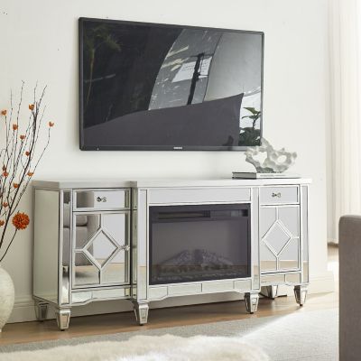 Streamdale 57" X 15 " X 25.6" Flash silver combination TV fireplace cabinet