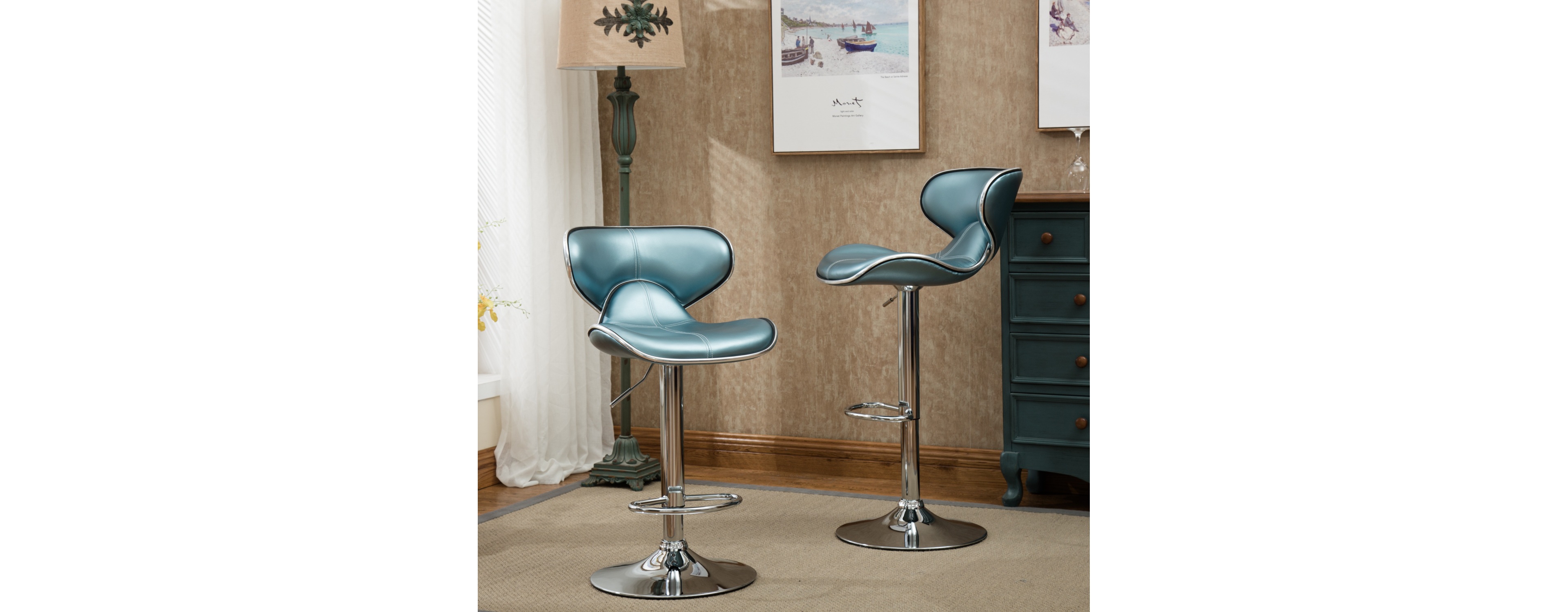 Streamdale Furniture Luxurious Modern Air Lift Bar Stools with Adjustable Faux Leather Cushions (Set of 2)