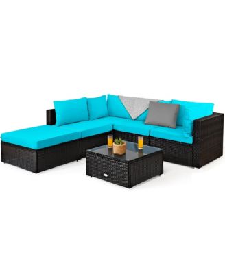 6PCS Outdoor Patio Rattan Furniture Set Cushioned Sectional Sofa