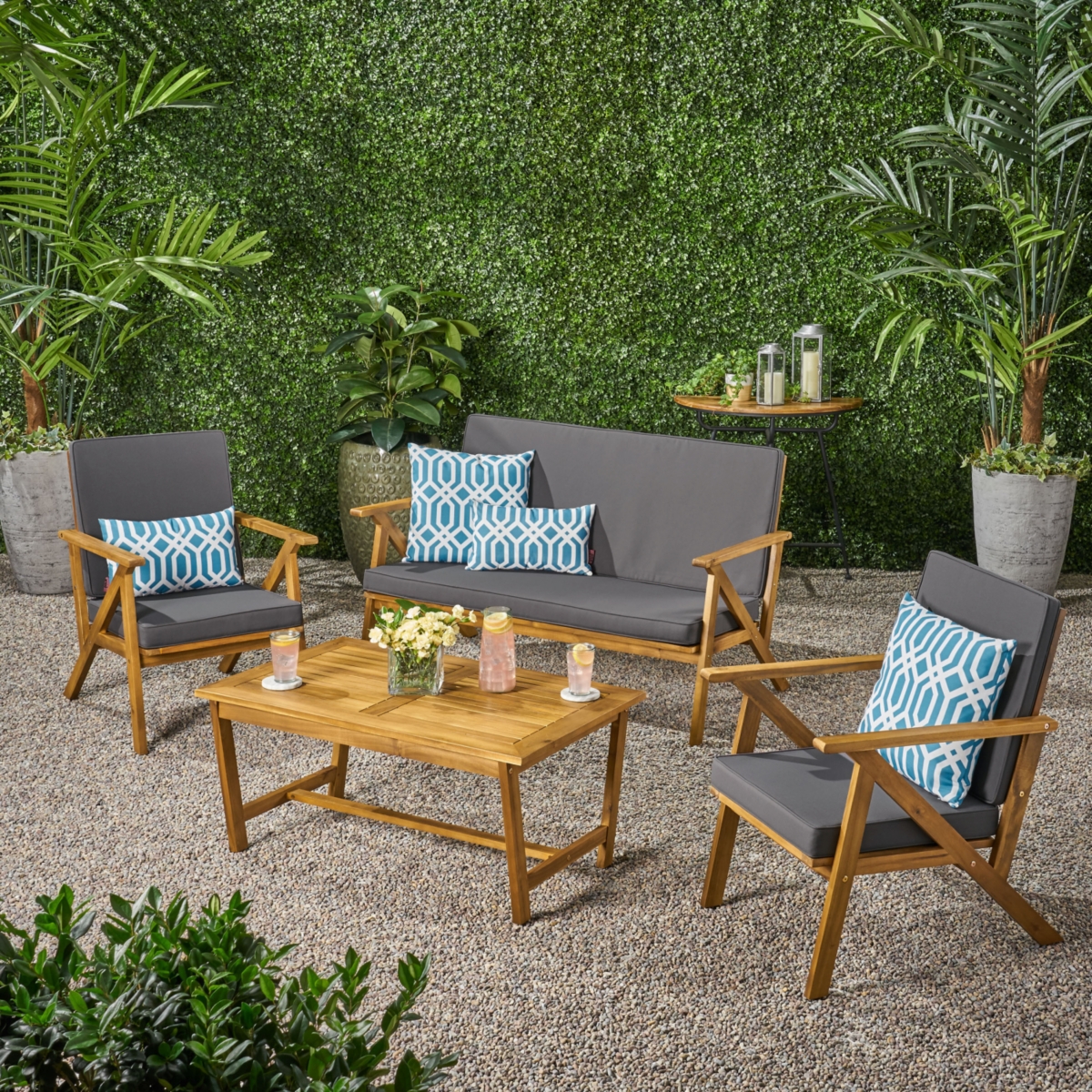 Simplie Fun Acacia Wood Outdoor Patio Set with Water-Resistant Cushions