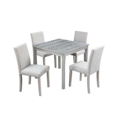 5-Piece  wooden Crystal Dining Set with Upholstered Chairs