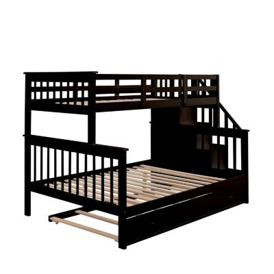 Streamdale Espresso Twin-Over-Full Bunk Bed with Storage and Trundle