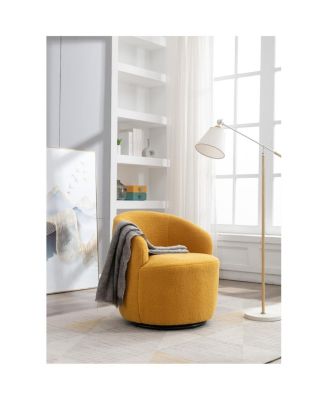 Teddy Fabric Swivel Barrel Chair with Metal Ring