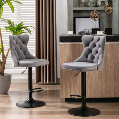 Set of 2 Adjustable Swivel Velvet Bar Stools