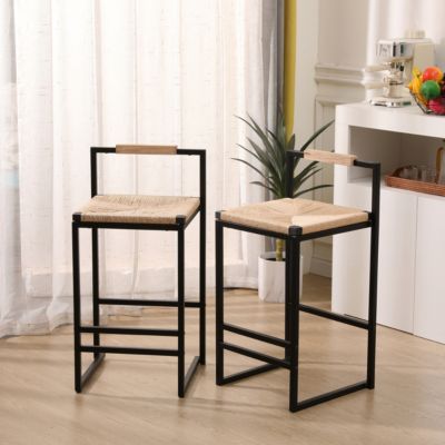 2 Paper Rope Bar Stools with Back