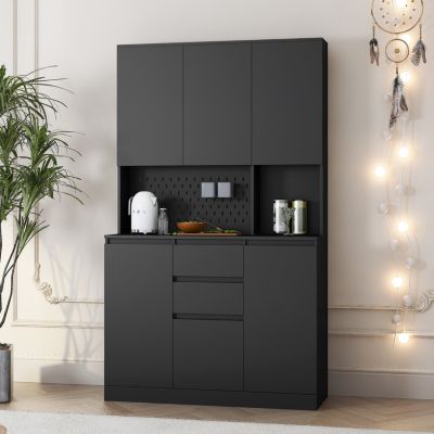 74" Modern Freestanding Kitchen Buffet with Hutch and Charging Ports